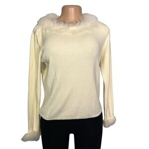 Worthington Vintage Cream Knit Feather Lined Sweater